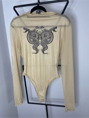 I.AM.GIA Sheer Tan Bodysuit with Black Graphic